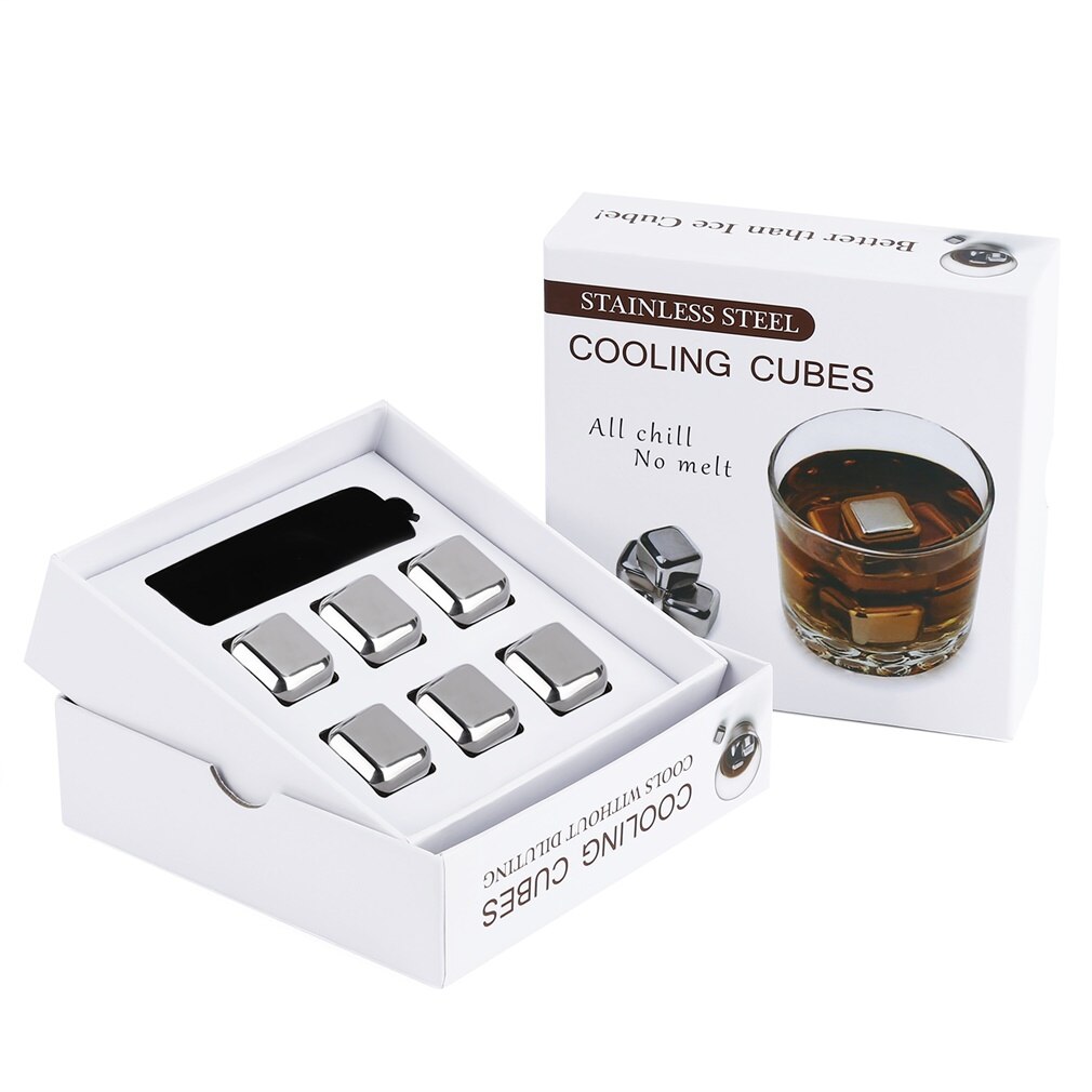 4 pcs Silver Reusable Non-Toxic Environmentally Safe Stainless Steel Wine Ice Cooling Cubes Physical Cooling Ice Cooler