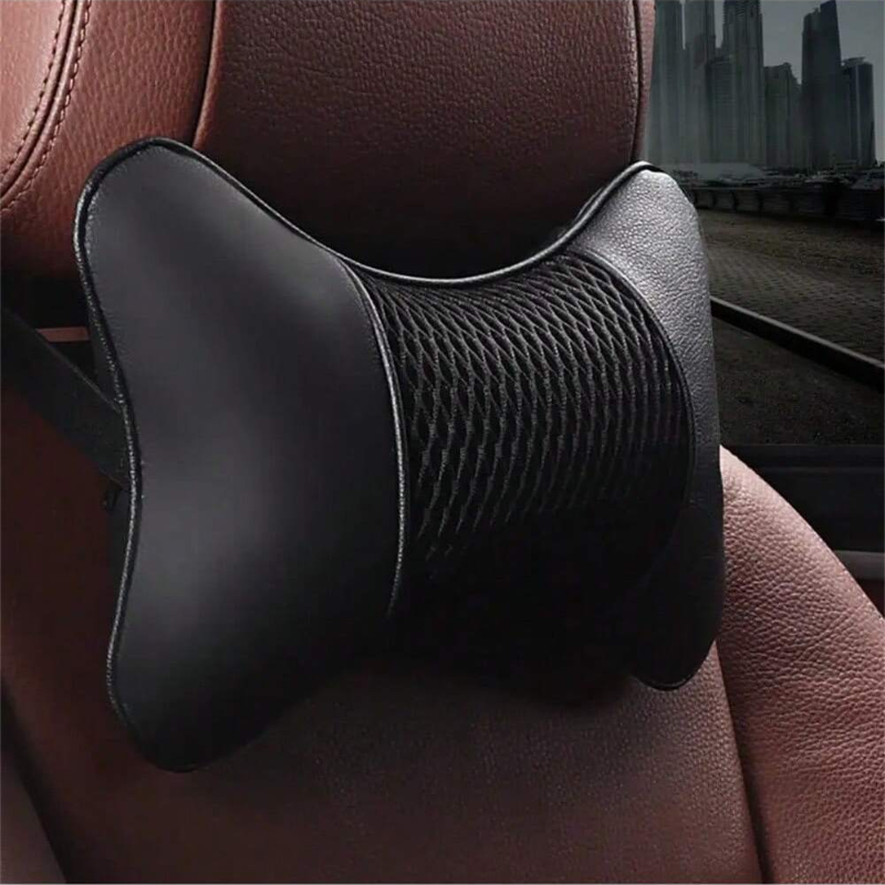 Oreillers de voiture en cuir PU, coussin de repos pour le cou, coussin de siège de soutien, oreiller de sécurité automatique, noir, décor universel, 1PC: Black