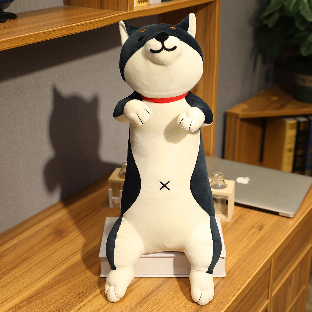 60-120cm Cute Shiba Inu Dog & Cat Plush Toys Stuffed Long Animals Sleep Boyfriend Pillow Doll Office Cushion Kids Girls: 90cm / black dog