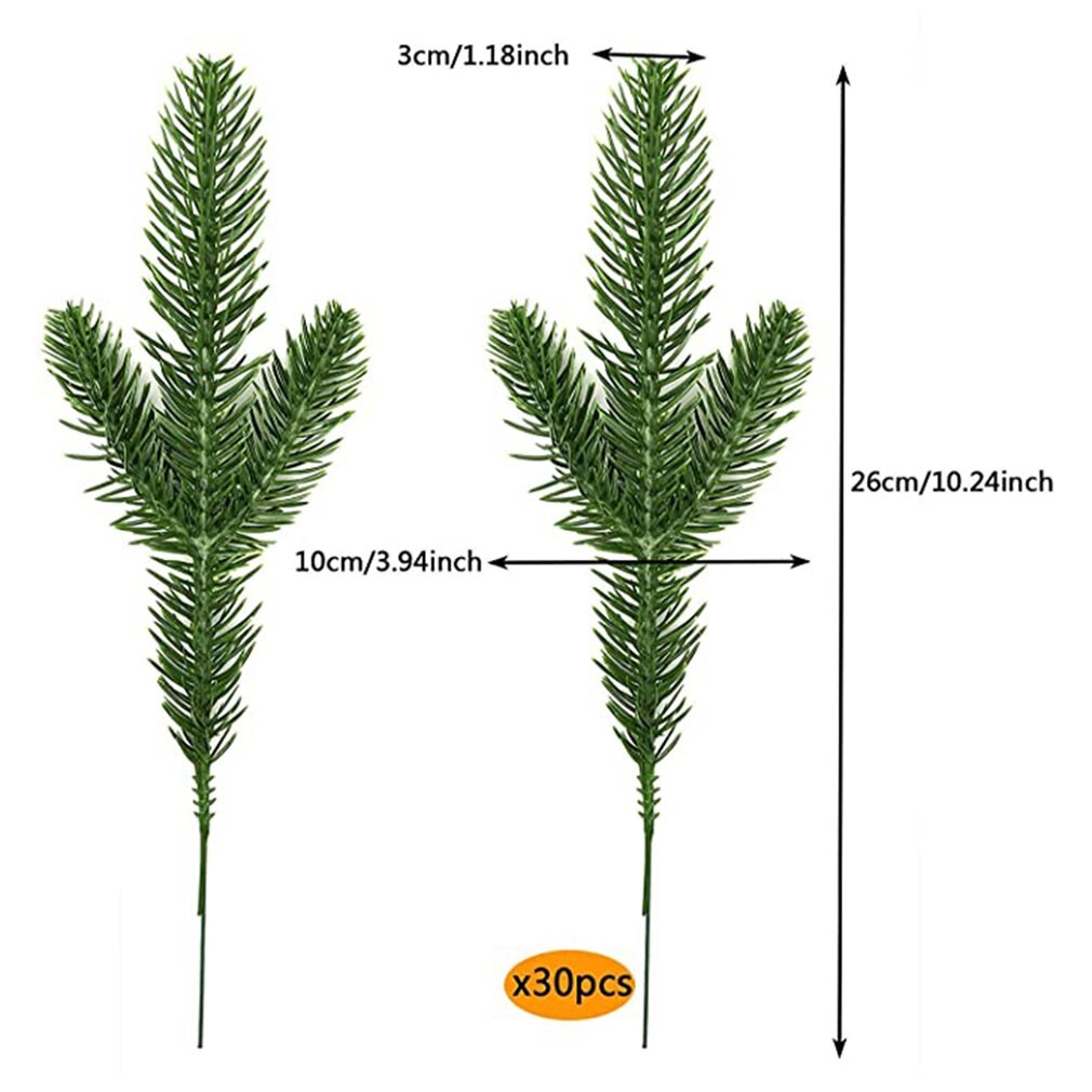 Árbol de Navidad de hojas verdes, ramas de pino artificiales, guirnalda de agujas para el hogar, jardín, plantas verdes, agujas de pino, 30 Uds.