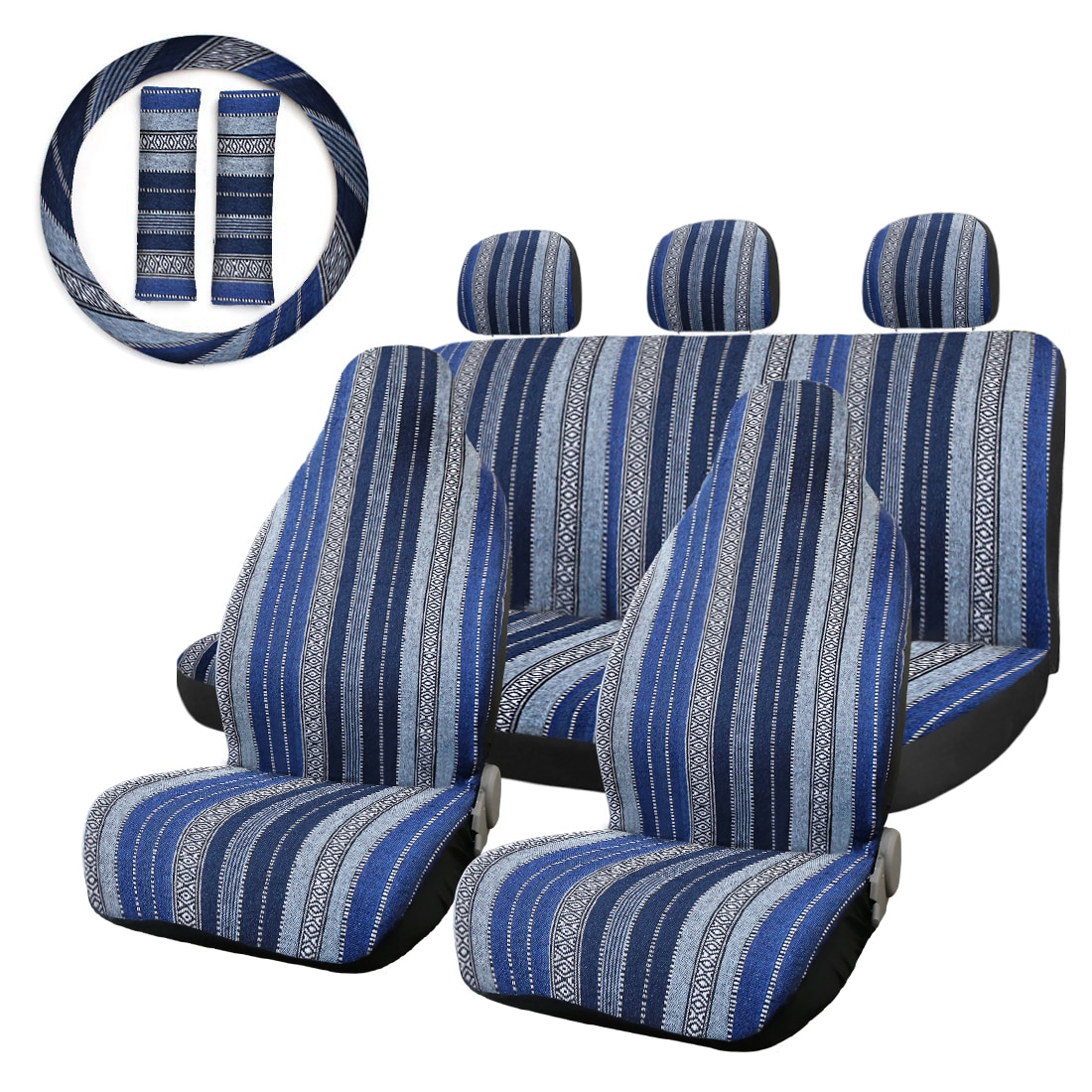 X Autohaux Car Seat Covers Set Baja Saddle Blanket Weave Universal Fit Most Car Seat Protection Steering Wheel Cover Protector: 10pcs Style2