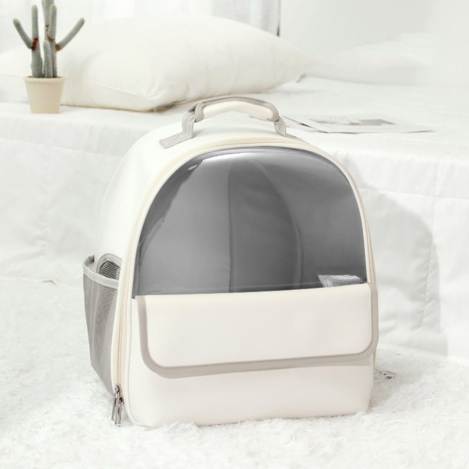 Space Bag Pet Carrier Cat Backpack Transport Bag Visible Cat Carrier Backpacks Breathable Mesh Fabric Waterproof PU Pink / White