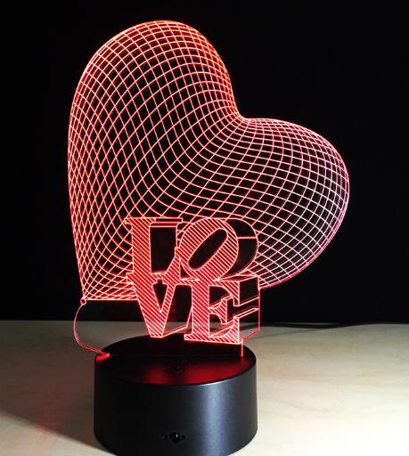 Valentinstag 3D Lampe LED-nachtlicht 7 Farben Tisch lampe Wohnkultur Birne berühren Sensor Luminarias für Frau: Liebe 4