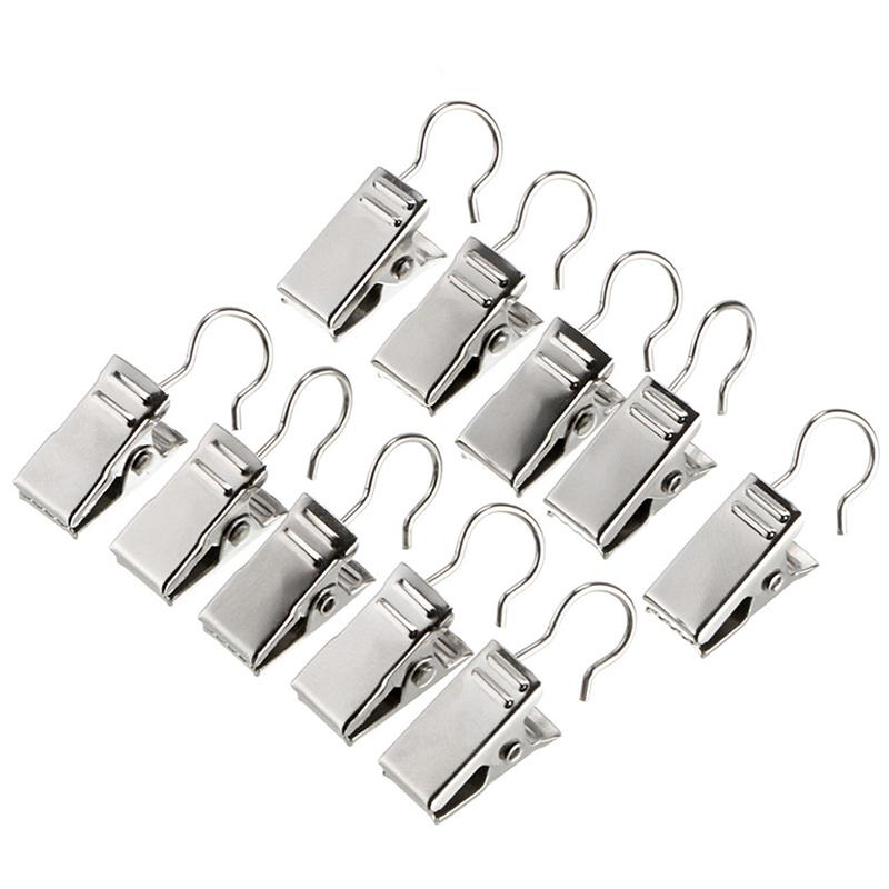 10pcs Heavy Duty Curtain Stainless Steel Clips Hook Bath Curtain Curtain Hook Clips Rod Clothes Clips Pegs Silver Shower Cl R4Z3: Default Title