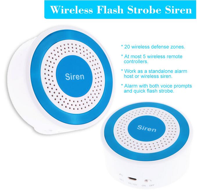 standalone alarm host 20 wireless defense zones siren voice prompts quick flash strobe