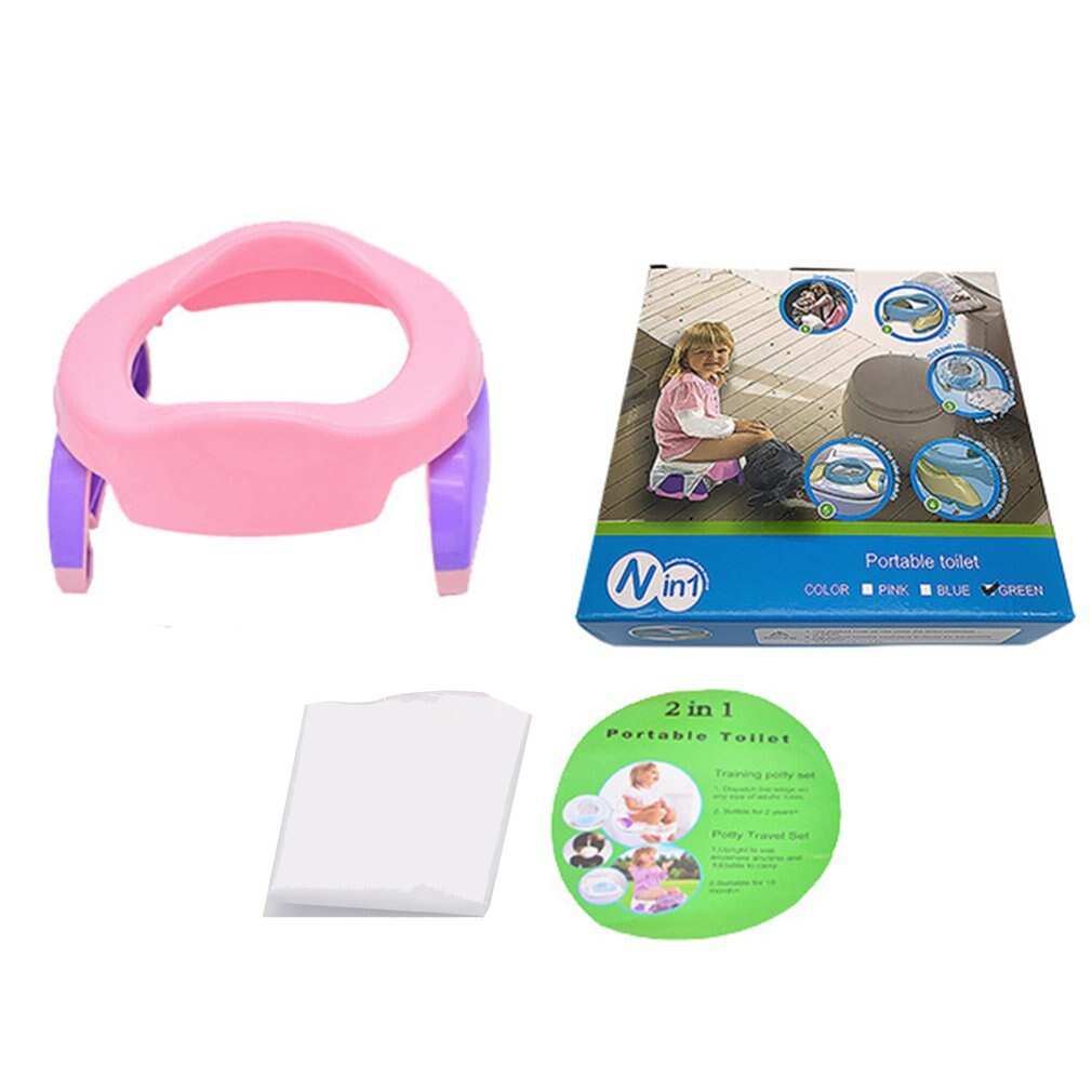 Orinal portátil plegable para bebés, asiento de entrenamiento para el baño, anillos de viaje, inodoro ligero para niños: pink purple