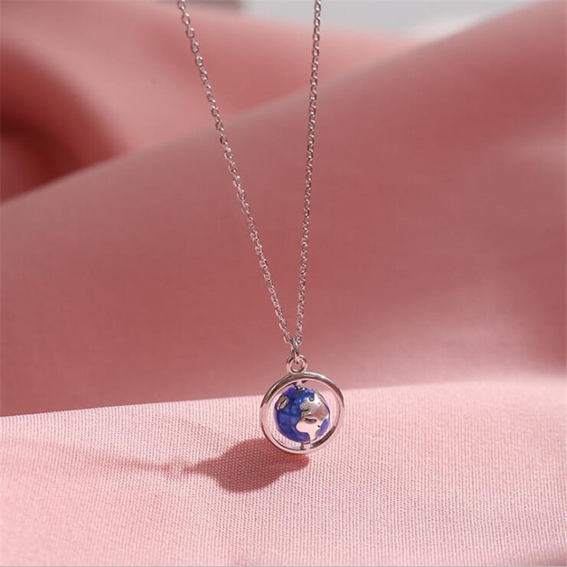 Globe Planet 925 Sterling Silver Jewelry Personality Colorful Epoxy Ball Popular Pendant Necklaces H572