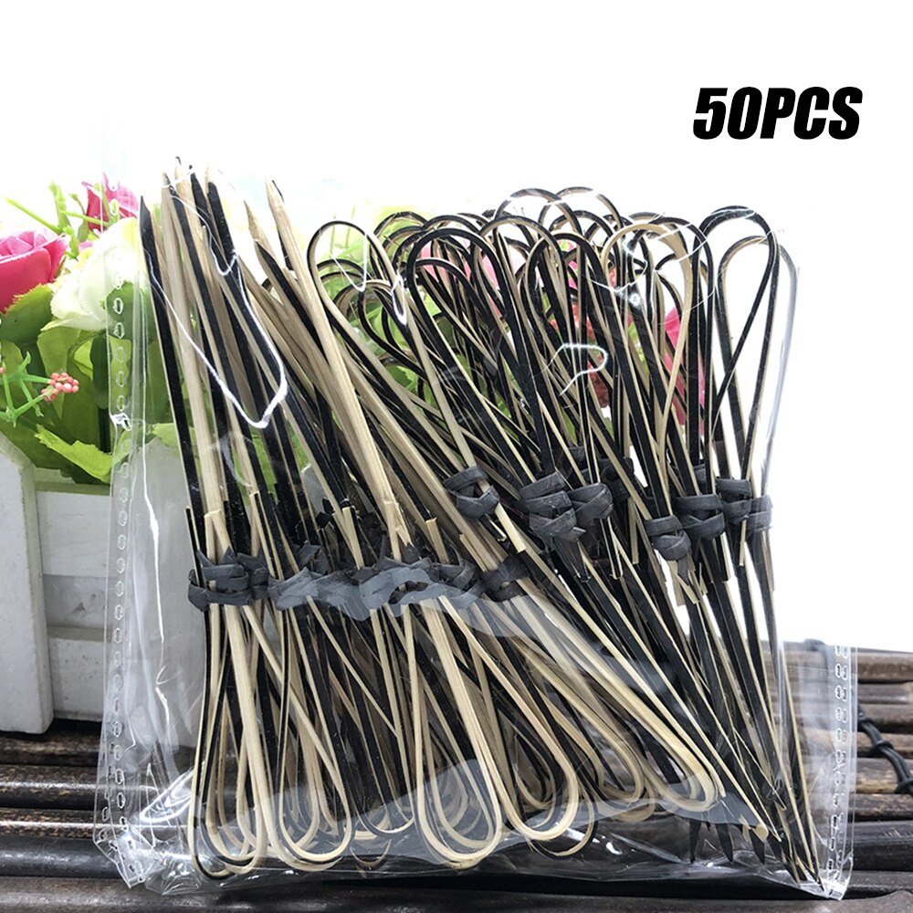 50PCS Disposable Bamboo Stick with Twisted End Scissors Shape for Barbecue Snack Sandwich Fruit Food Bamboo Stick 12cm Length: ZHGZ15611