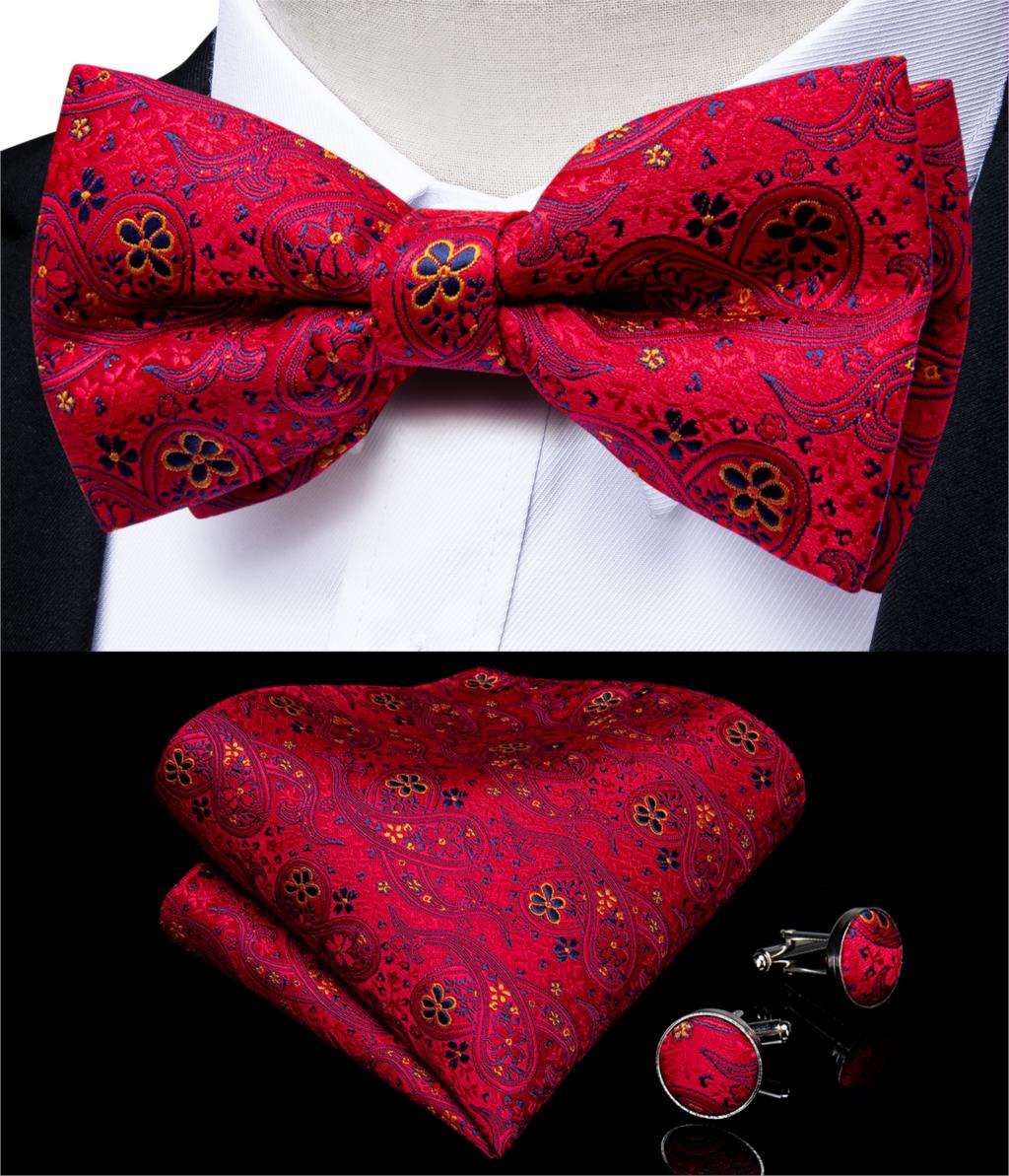 Formal dress Red Striped Paisley Wedding Bowtie Men Bow Tie set Butterfly Tie Pocket Square Cufflinks Cadeau Homme DiBanGu: HL-0138