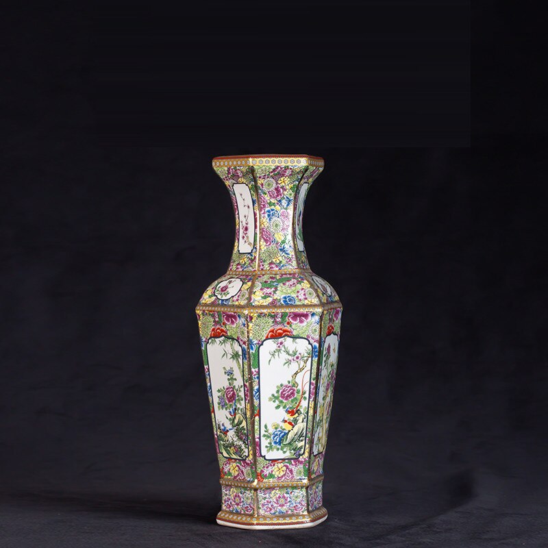 Yongzheng enamel vase with gold flower vase Jingdezhen antique ceramic vase vase: Q