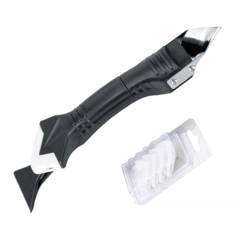 5 In 1 Siliconen Remover Kalefateren Finisher Kit Glad Schraper Grout Kit Tools Met Naad Tape Plastic Handgereedschap Set accessoires: BLACK - Metal