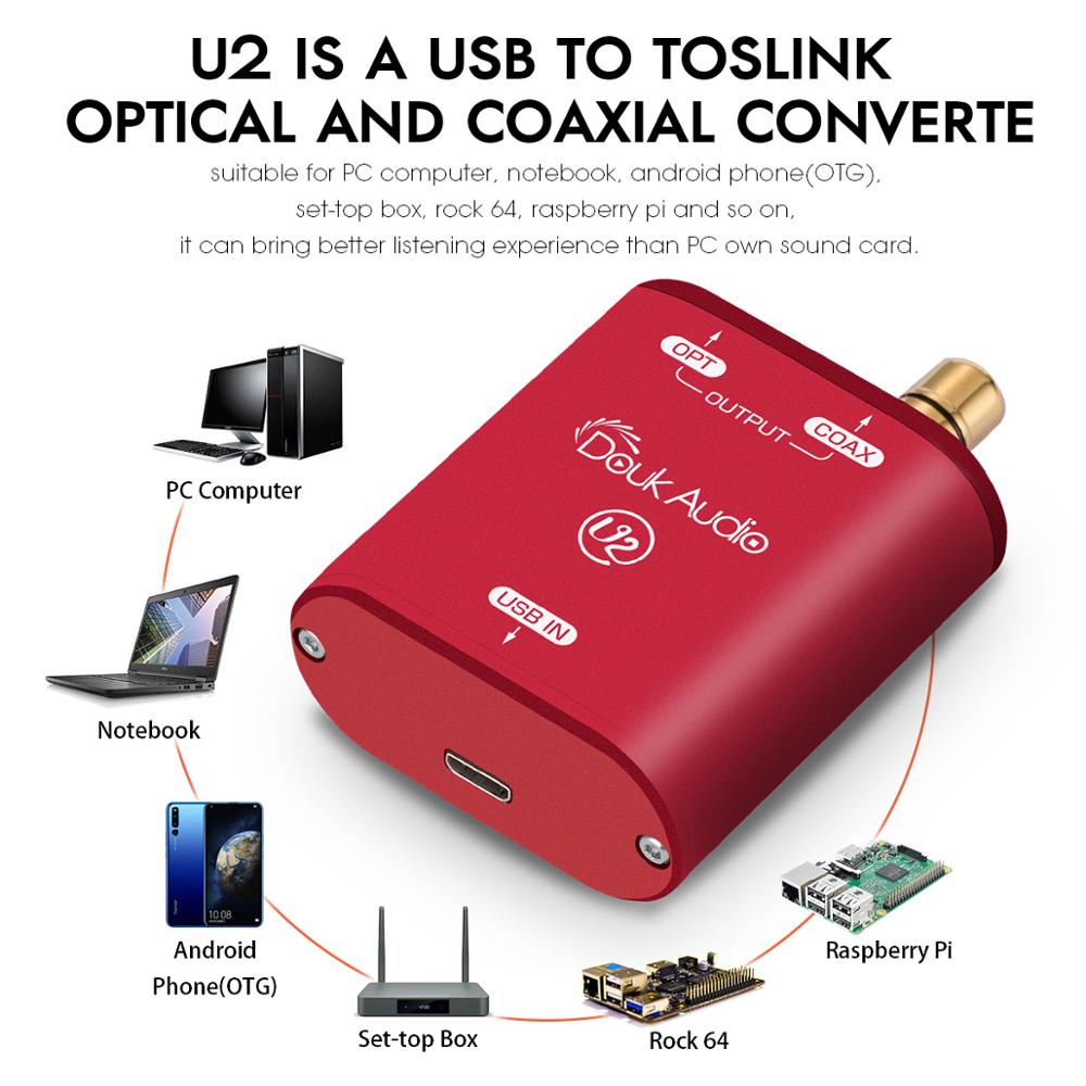 Douk audio  u2 mini usb til spdif audio converter xmos  xu208 digital interface coax/opt dsd dop 192 khz