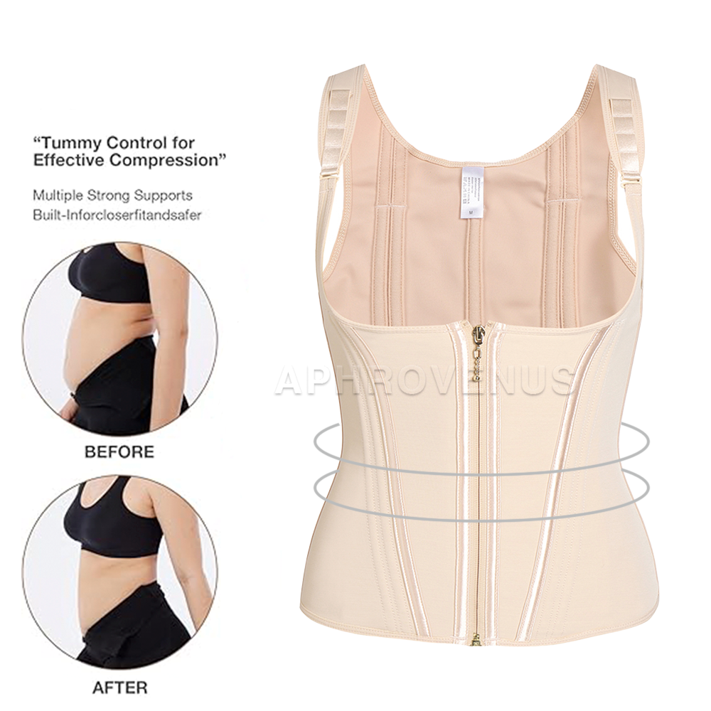 Fajas Colombianas – Corset d'entraînement de taille à Double Compression pour femmes, avec fermeture éclair réglable en os et yeux à crochet, modelant le ventre plat