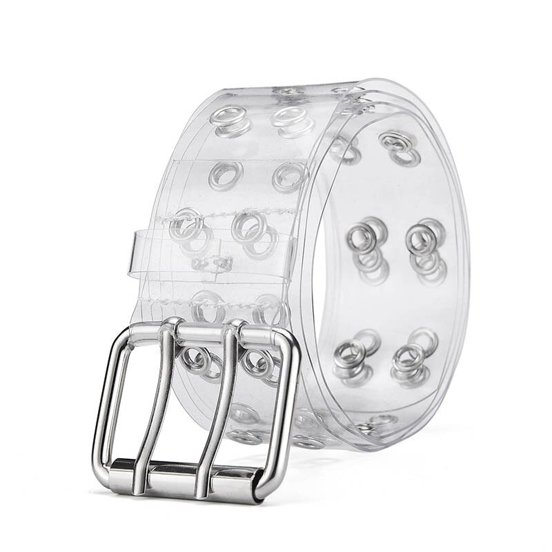 Double Grommet PVC Clear Belt For Women Pin Buckle Female Trousers Transparent Eyelet Waist Belts Ladies Jeans: 01