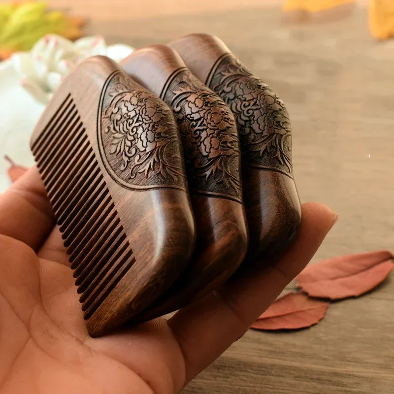 Peine de madera de bolsillo, sándalo dorado y negro Natural, peines de madera de dientes súper estrechos, sin piojos estáticos, peine para Barba, peinado