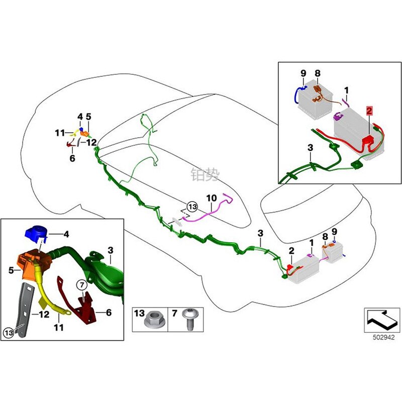 Car Battery wire positive pole -b mwX5 F15 30dX M50dX N47S1 X6 F16 battery line Fire line battery positive anti-riot line
