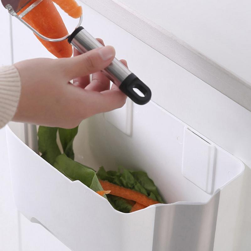 Armario de cocina puerta de pared plegable cubo de basura Puerta de armario de cocina cubo basura colgar montado en casa almacenamiento plegable