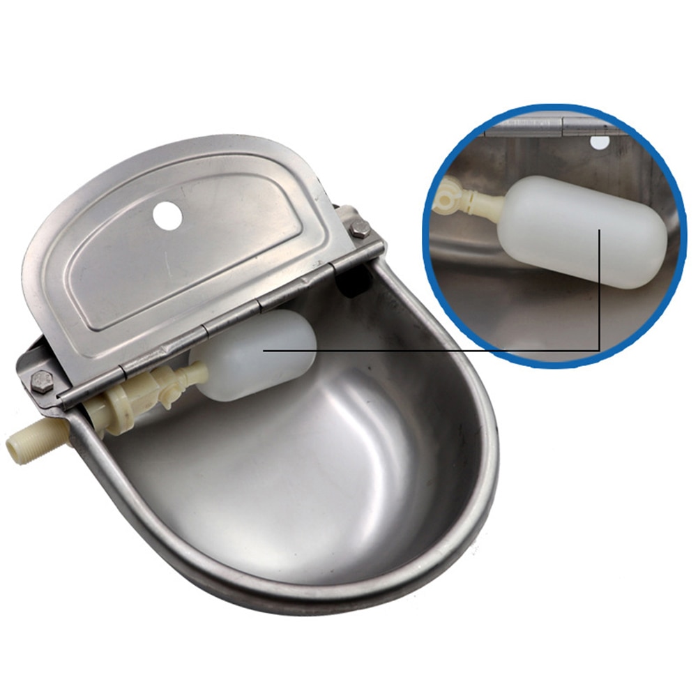 Stainless Steel With Drain Hole Drink Automatic Float Farming Trough Horse Cow Water Bowl Supplies Sheep Dog Pet Goat Cattle