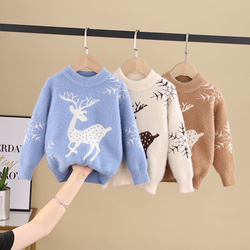 80cm-140cm børne sweater drenge strikket top baby koreansk version top rund hals varm - holder tegneserie
