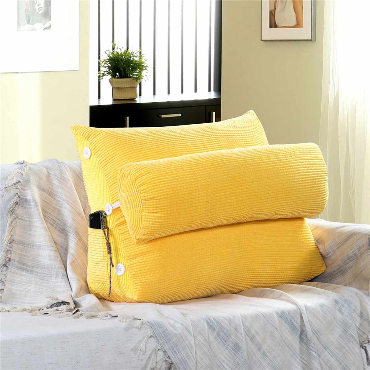 Sofa Cushion Back Pillow Bed Backrest Office Chair Pillow Support Waist Cushion Lounger TV Reading Lumbar Cushion Home Decor: Yellow