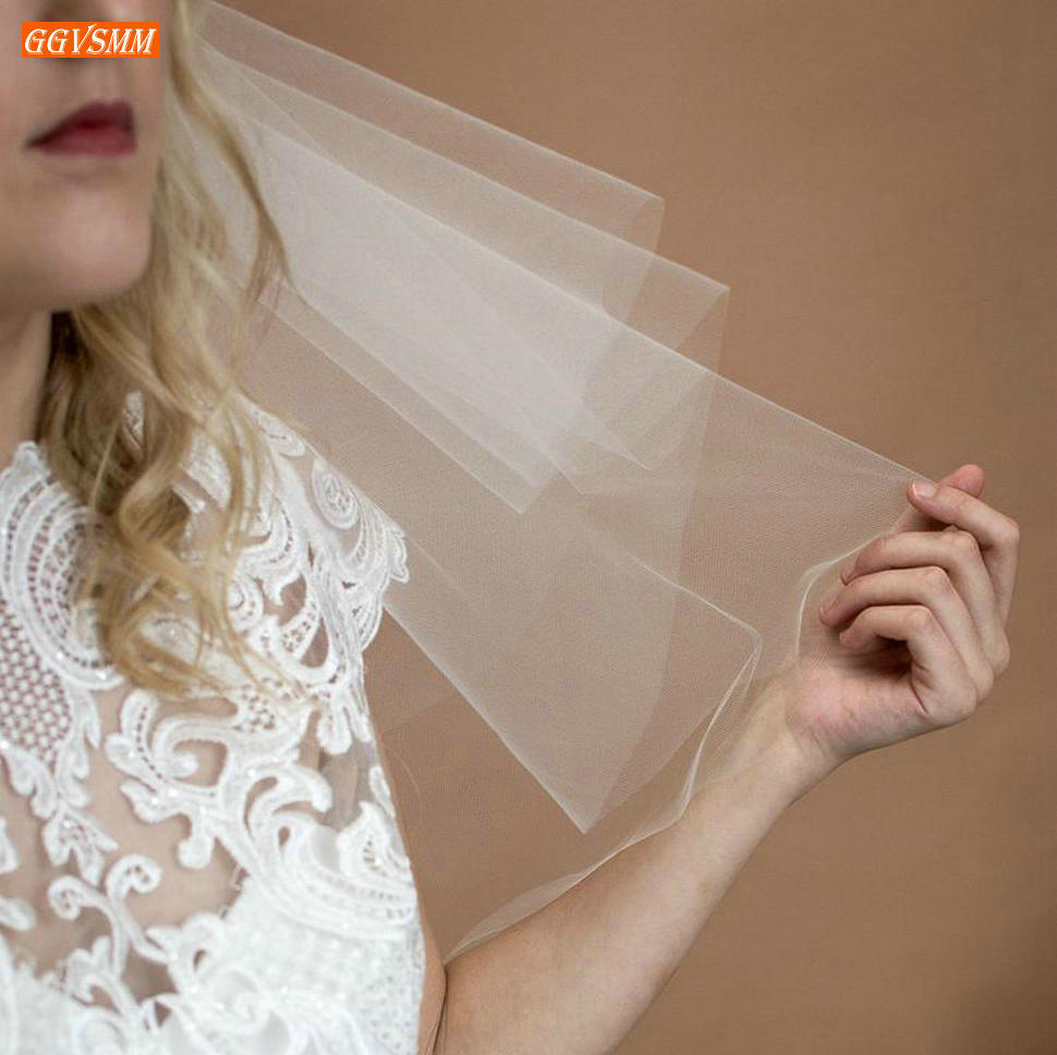 Purdah Short White Wedding Veil with Comb Yashmac Soft Tulle Two Layer Ivory Bridal Veils Cut Edge Wedding Accessories