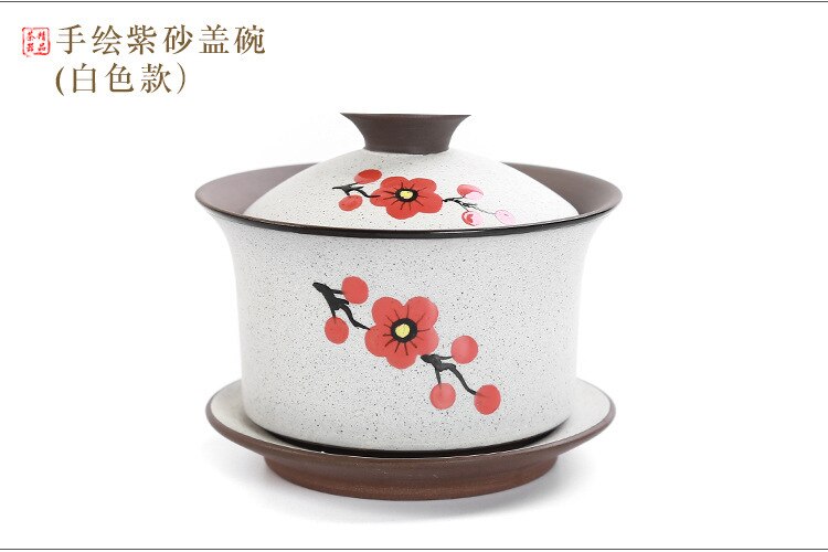 Traditionele Chinese keramische paars zand thee ware handgeschilderde handgeschilderde punten alleen drie kom grote kung fu thee cup: plum