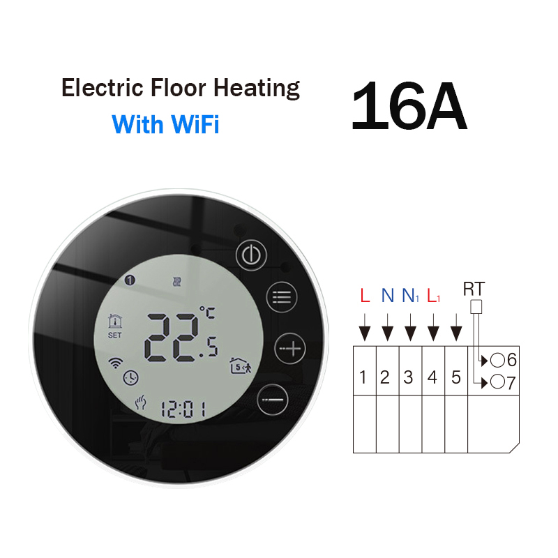 WiFi Smart Thermostat Temperature Controller Electric Floor Heating TRV Water Gas Boiler Remote Control byTuya Alexa Google Home: WIFI-X7GB / White