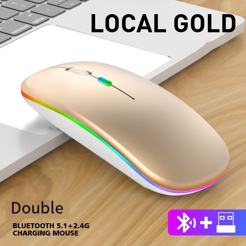 Drahtlose Bluetooth 5.2 Leuchtende Maus USB-Aufladung 2,4 GHz Drahtlose Maus 1600 DPI Tragbare Gaming-Maus für Tablet-Telefon-Computer: Grau