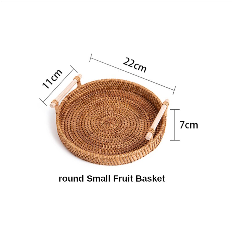 Handmade woven Storage Basket Rattan Storage Tray Wicker Basket Bread Fruit Food Breakfast Picnic Basket Kitchen Storage Basket: round small