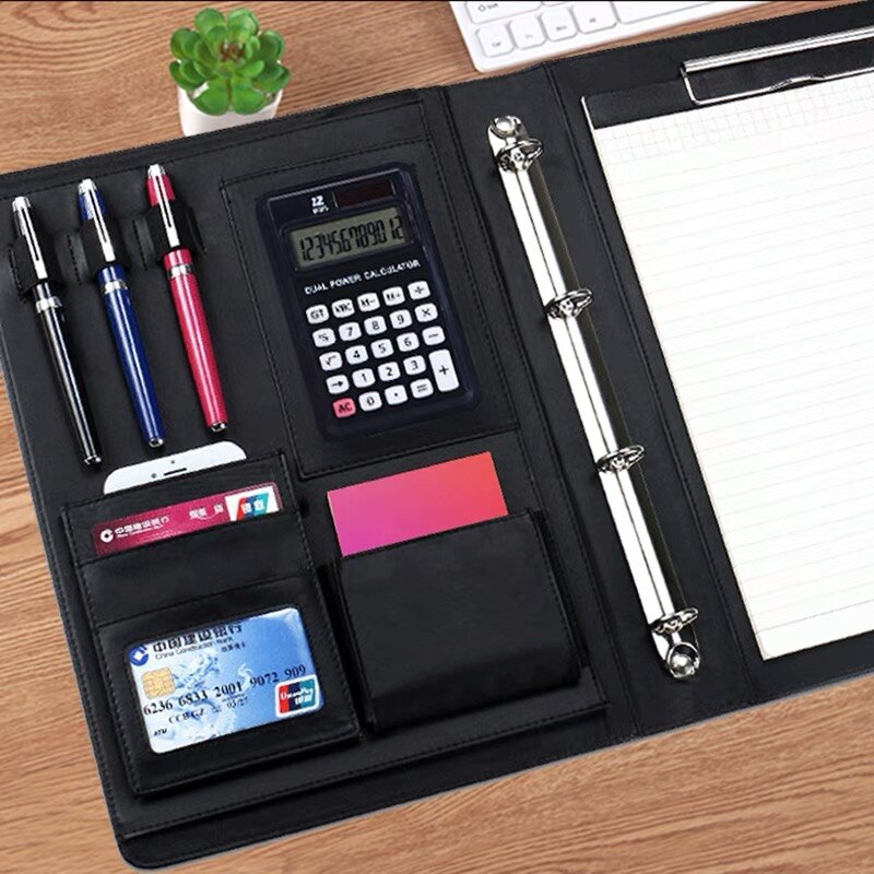 Business Padfolio Portfolio Ring Binder A4 Conference File Folder Clip Board PU Leather Document Organizer Card Slot Pen Holder