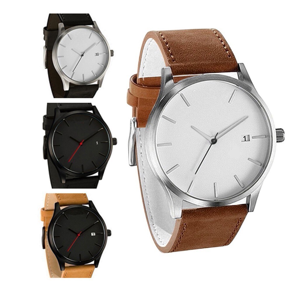Reloj analógico de cuarzo con correa de cuero de para hombre, pulsera Redonda de Negocios, decoración informal, sencillo