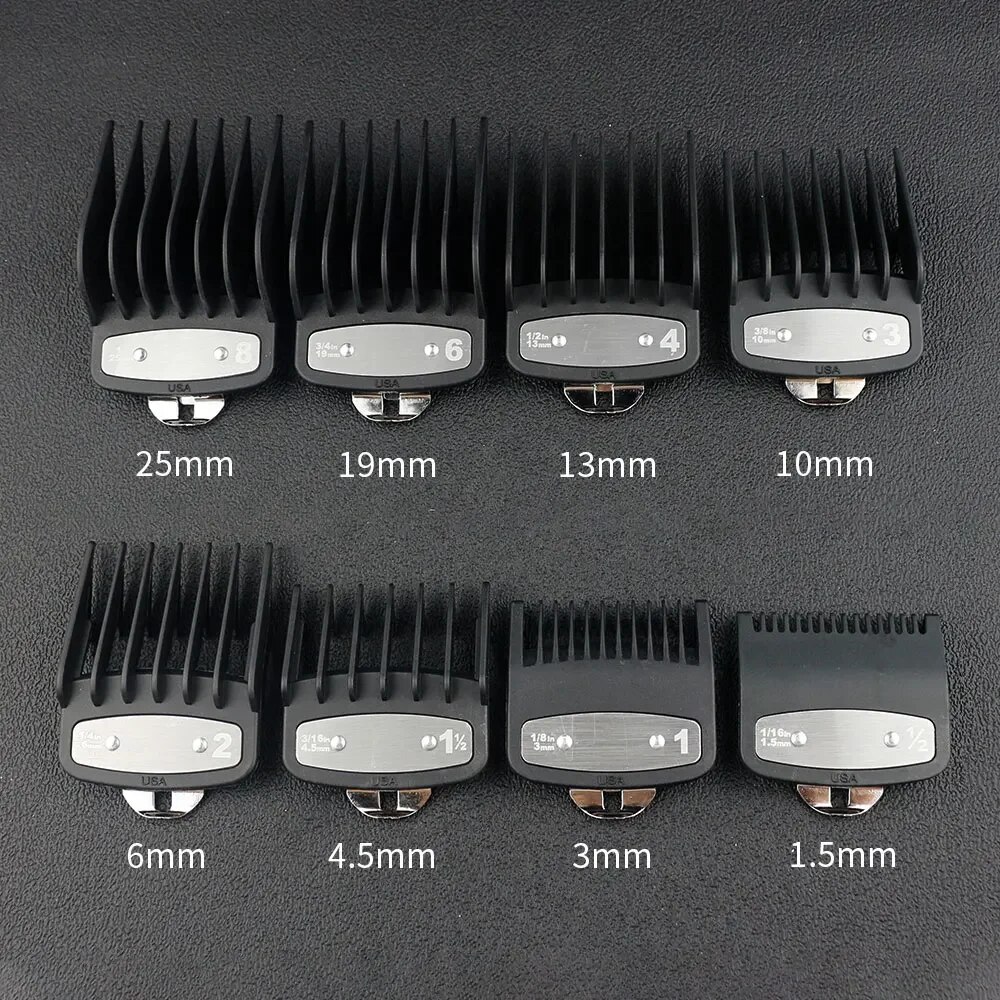 8 unids/set peluquero cortadora de pelo peines guía para cortadora Wahl accesorio corte de pelo peine limitado herramientas de corte de pelo de salón: Blanco