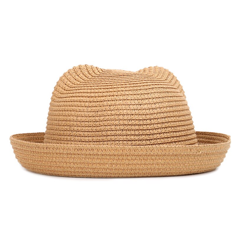 To barn stråpapir solhatt søte ører 2-5 år gutter jenter sommer vanlig strandhatt brun khaki elfenben oransje gul: Khaki