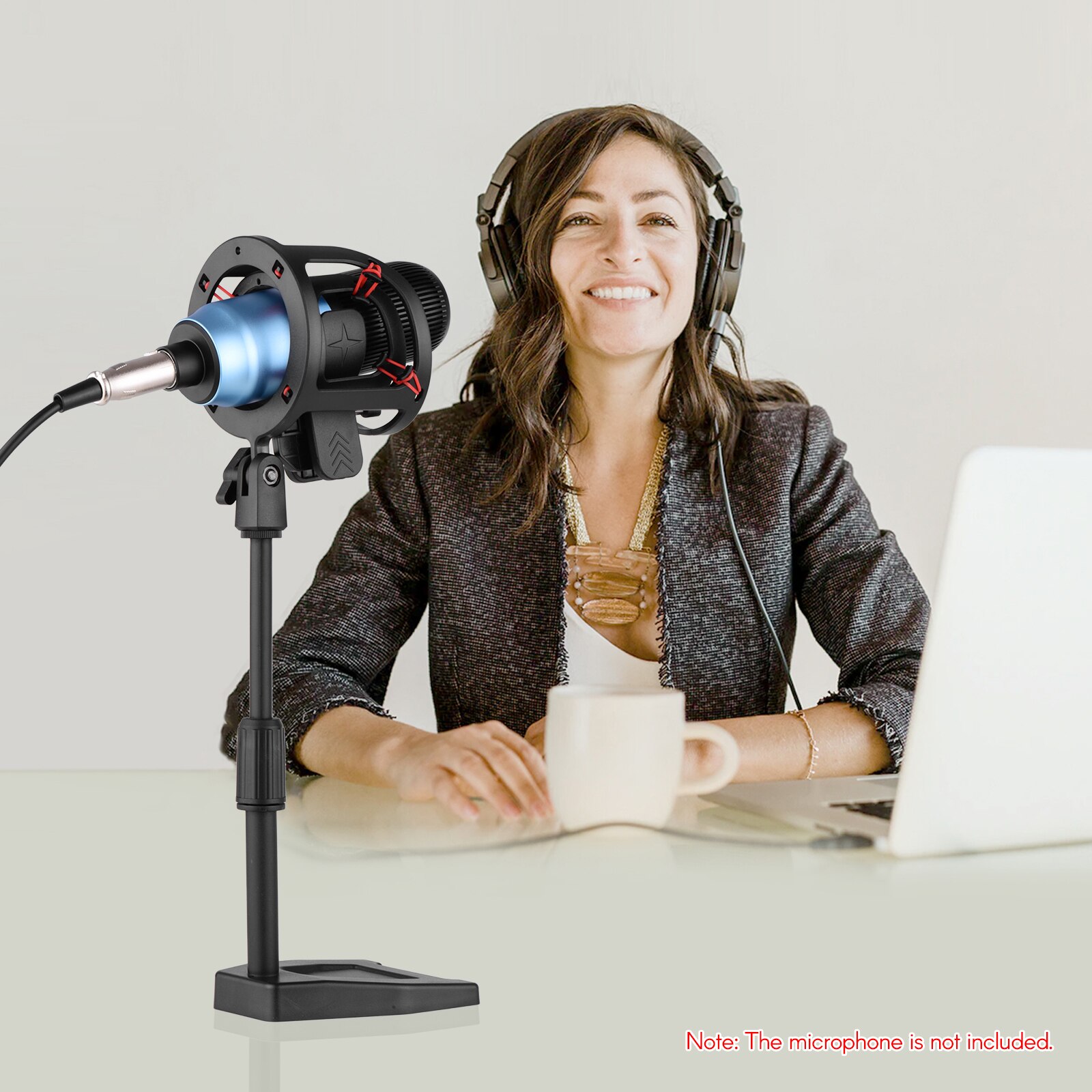 Height Adjustable Microphone Table Stand with Shock Mount 26cm/10in for Condenser Microphone