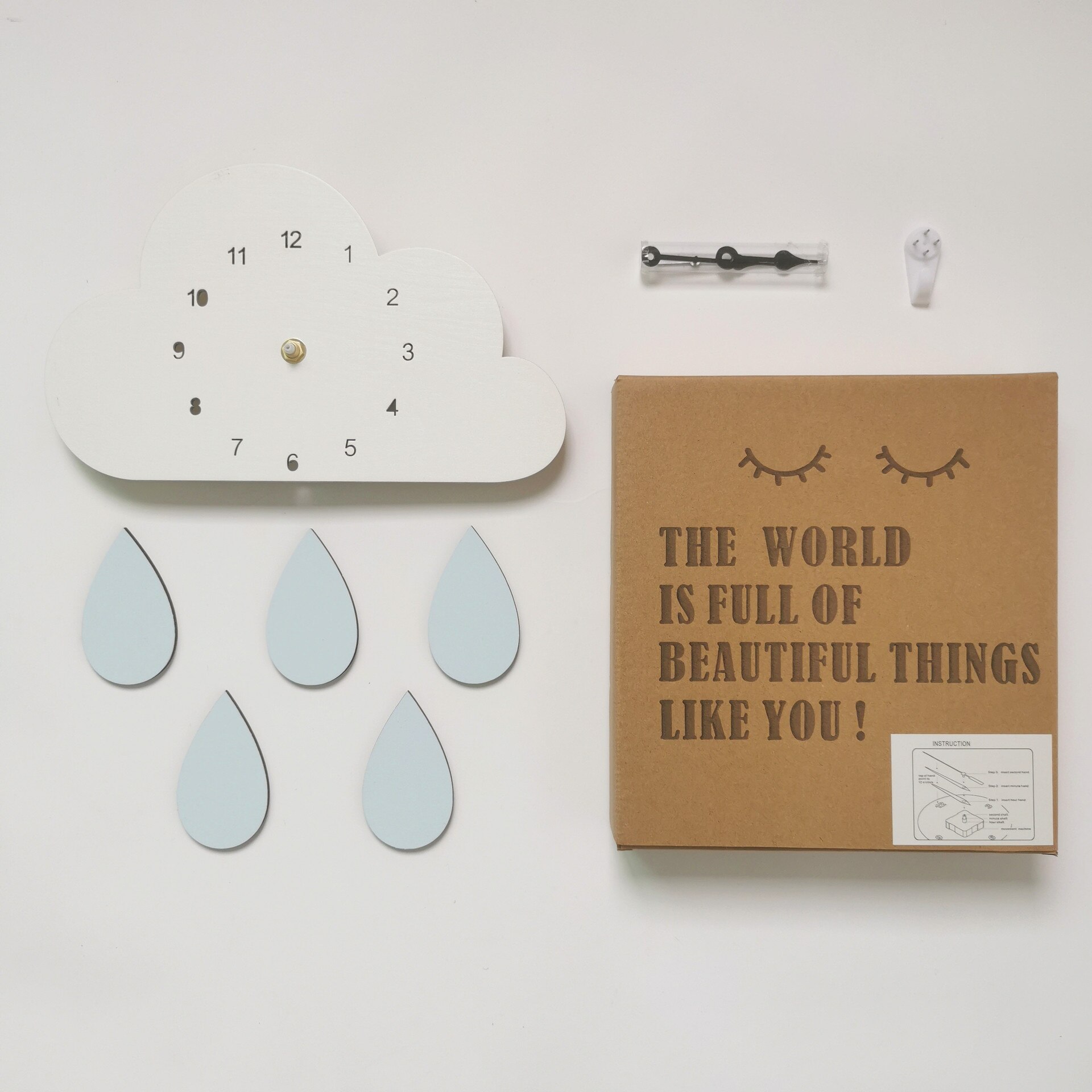 Nordic Rain Wall Clock Cute Cloud With Rainbow Rain Shape Baby Room Kids Girls Wood Mute Timepiece Watch Bedroom 2022: Blue