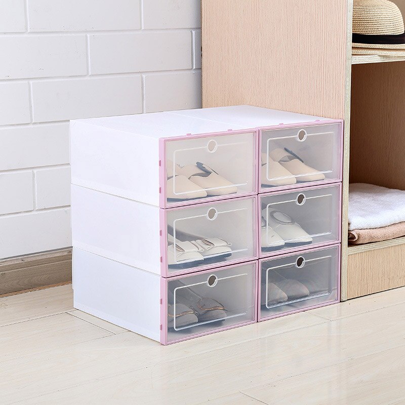 Transparante Plastic Schoenendoos Flip Schoen Opslag Artefact Home Storage Tool K888: pink