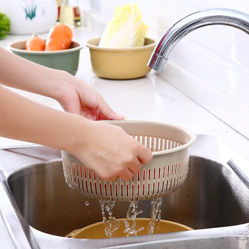 Double Drain Basket Bowl Washing Storage Basket Strainers Bowls Drainer Vegetable Cleaning Colander Kitchen Gadgets Tools