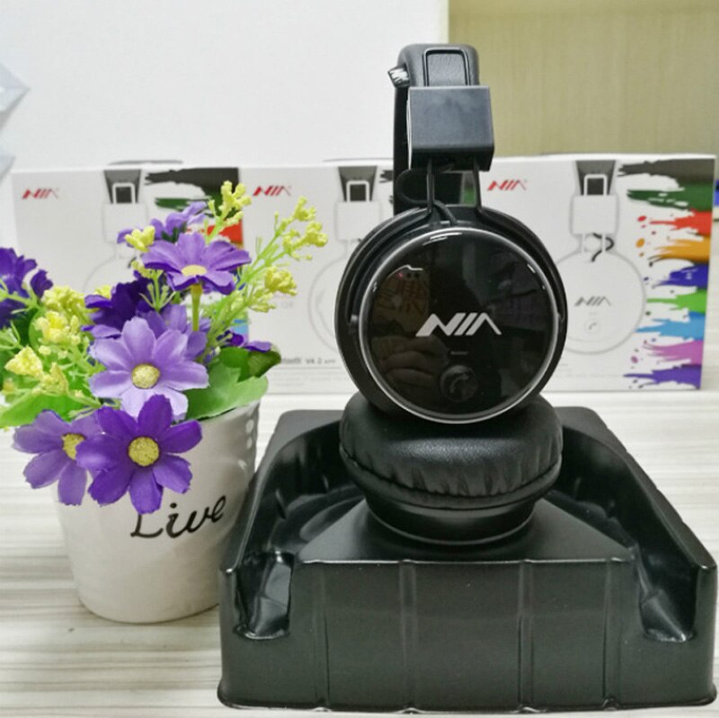 Novos fones de ouvido esportivos dobráveis wirelsee, nia q8, estéreo, bluetooth, suporte a aplicativo com microfone, suporte para cartão tf, rádio fm: Preto