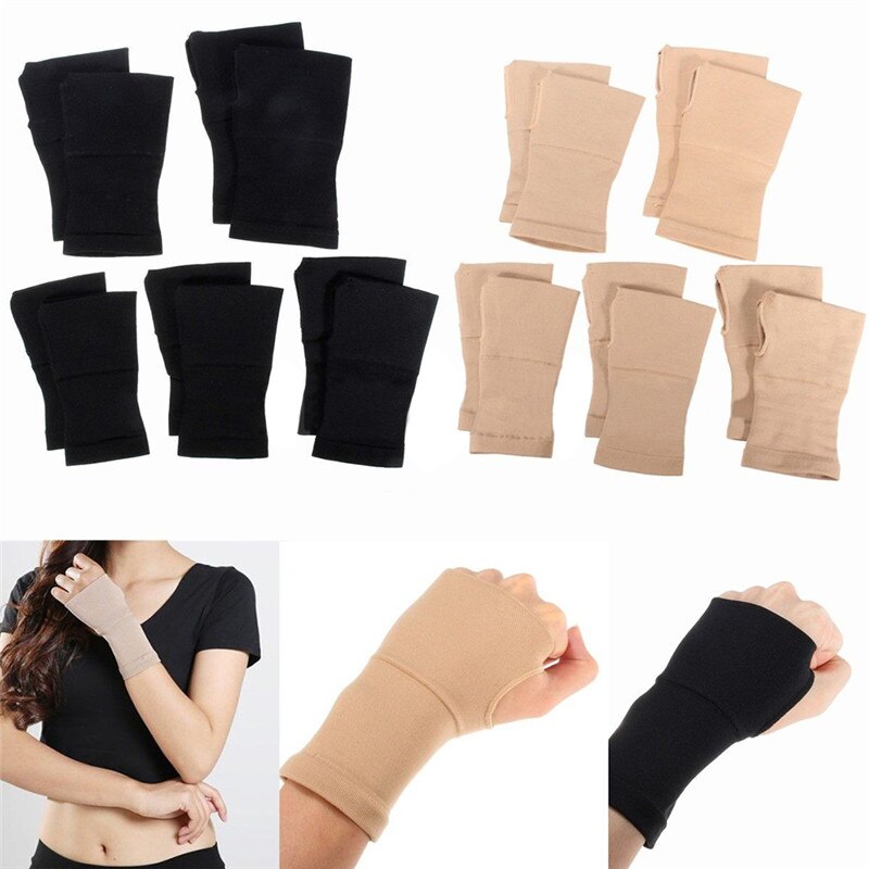 1 paar carpaal tunnel syndroom duim hand pols brace ondersteuning compressie bandage zwart & nude maat s/m/l
