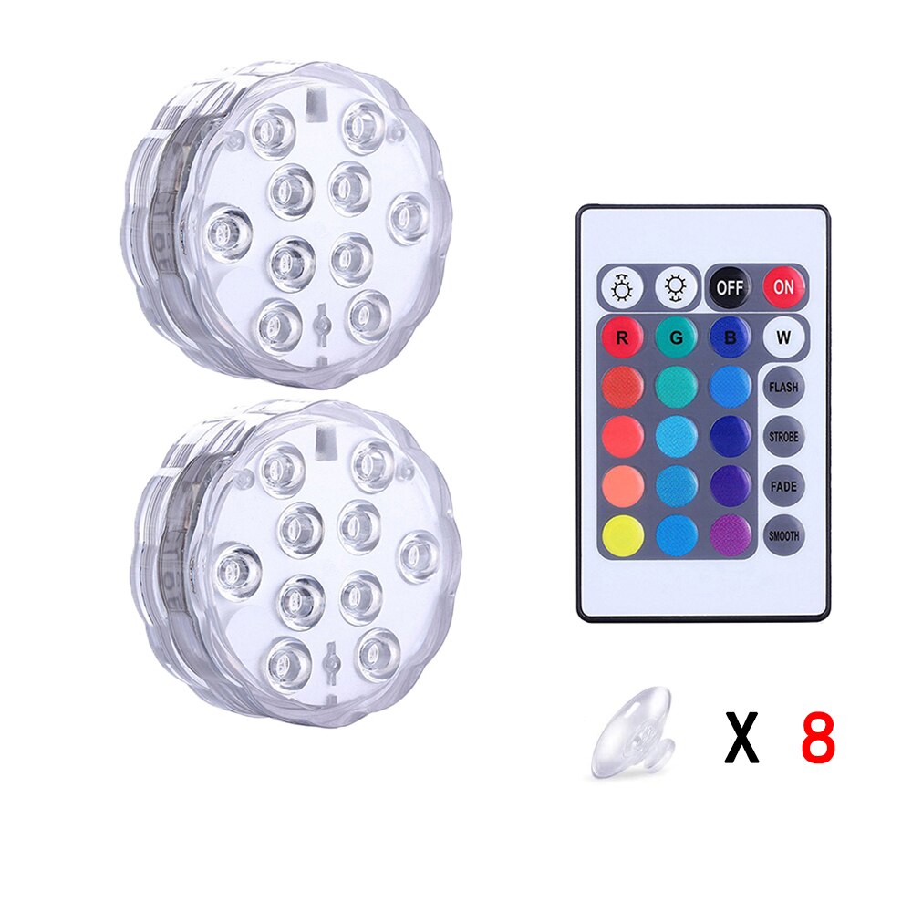 10 Led Submersible Lights IP68 Waterproof Remote Controlled RGB Battery Operated Underwater Night Lamp for Party Decoration: 1 controller 2 Lamp