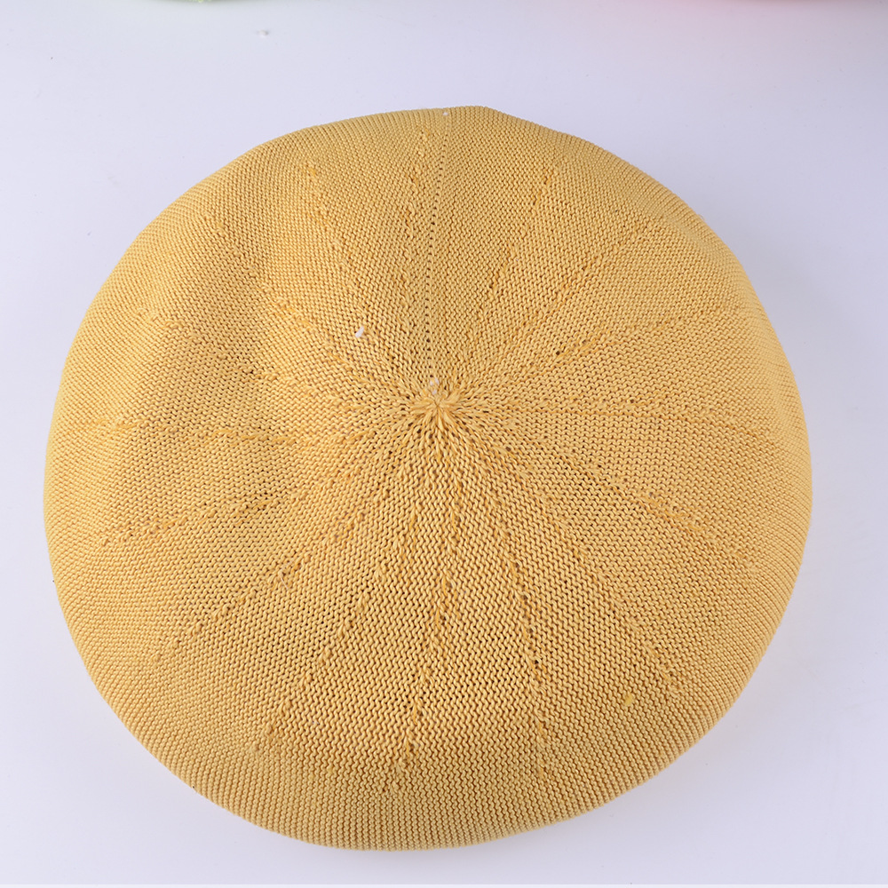 Spring Summer Breathable Hat Ladies Cotton Linen Solid Candy Color Beret French Artist Knitted Beret: 11