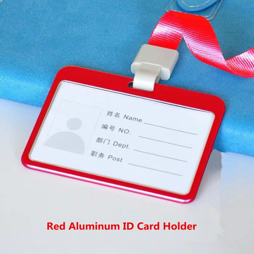 Aluminium fungerande id-korthållare halsband id-bricka hållare pris för anställd tillståndsinnehavare: Röd-horisontell