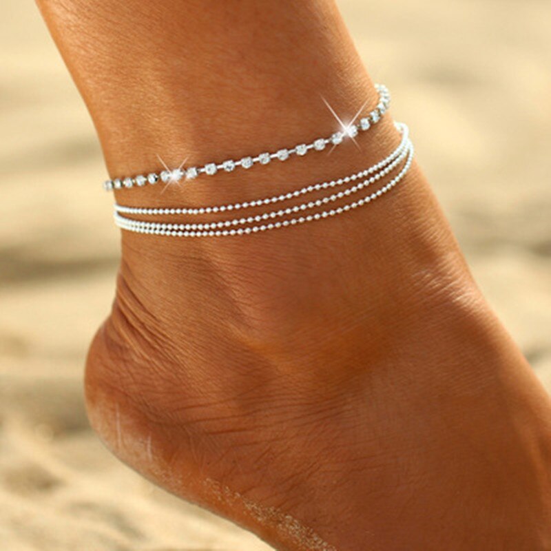 Pulsera tobillera plateada de oro en la pierna, joyería para pie de playa, tobillera para mujeres, conjunto de de: JL90