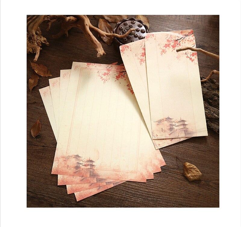 6 unids/set Vintage y sobre papel de carta Set (4 de papel de carta + 2 sobres) flores para manualidades sobre papel de cartas de papelería: NO.2