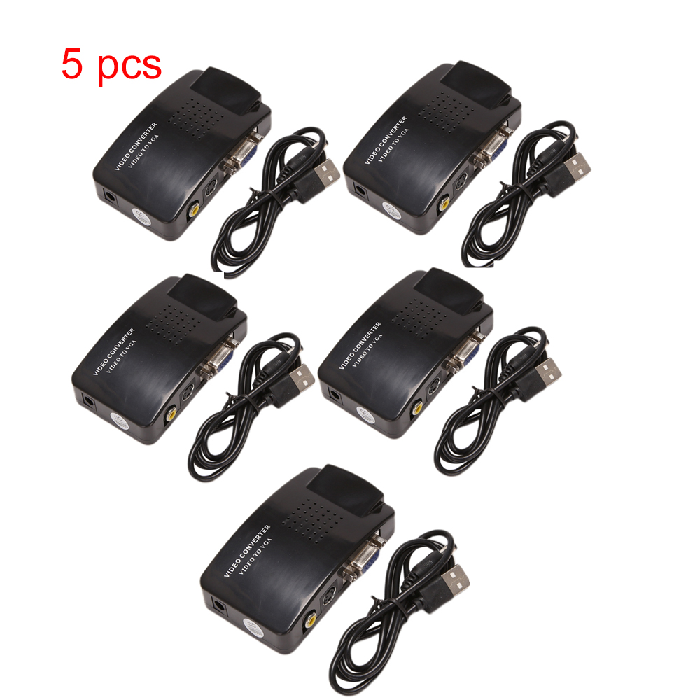 Av Naar Vga Adapter Rca Vga Converter Pc Rca Composiet S-Video Av Ingang Naar Pc Vga Lcd Output Converter Schakelkast: Zilver