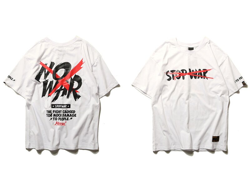 Gonthwid no war trykt t-shirt sommer anti krig tshirts herre hip hop afslappet kortærmede toppe t-shirts streetwear t-shirts: Hvid / Asiatiske m