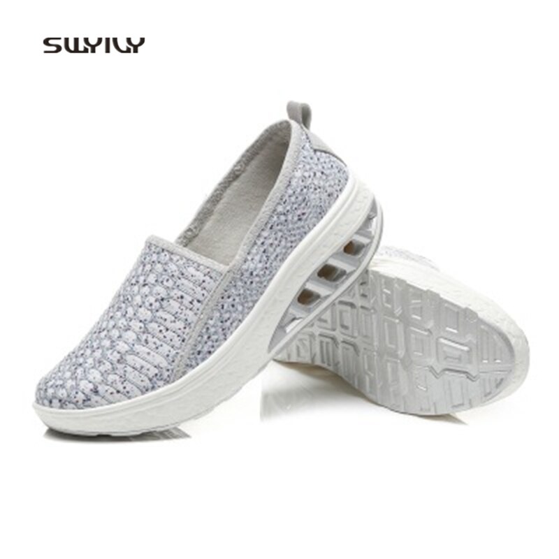 SWYIVY Women Slimming Shoes PU Glossy Wedge Swing Shoes Large Size42 Outdoor Fitness Shoes Lose Weight Lady Toning Shoe