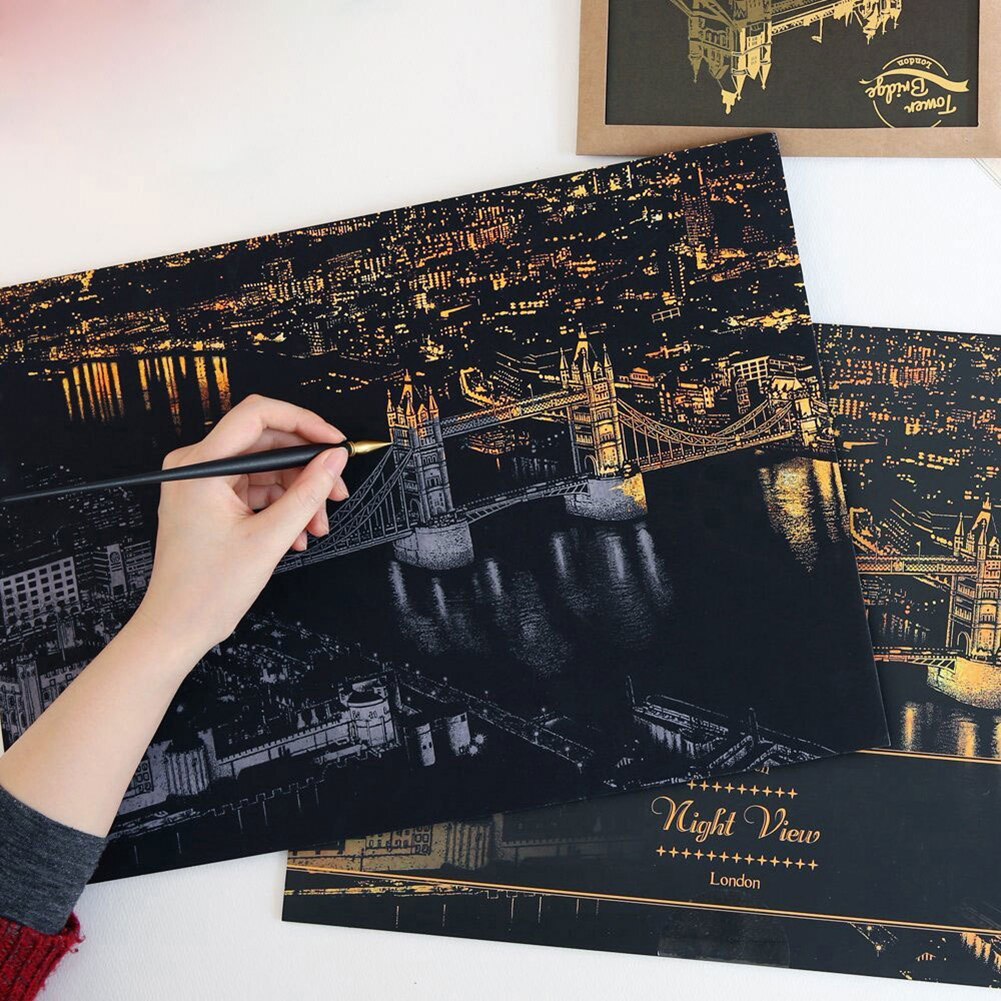 45 x 30cm världssightseeing bilder måla repa skrapa ritpapper dekor stimulera barnens intresse för att rita