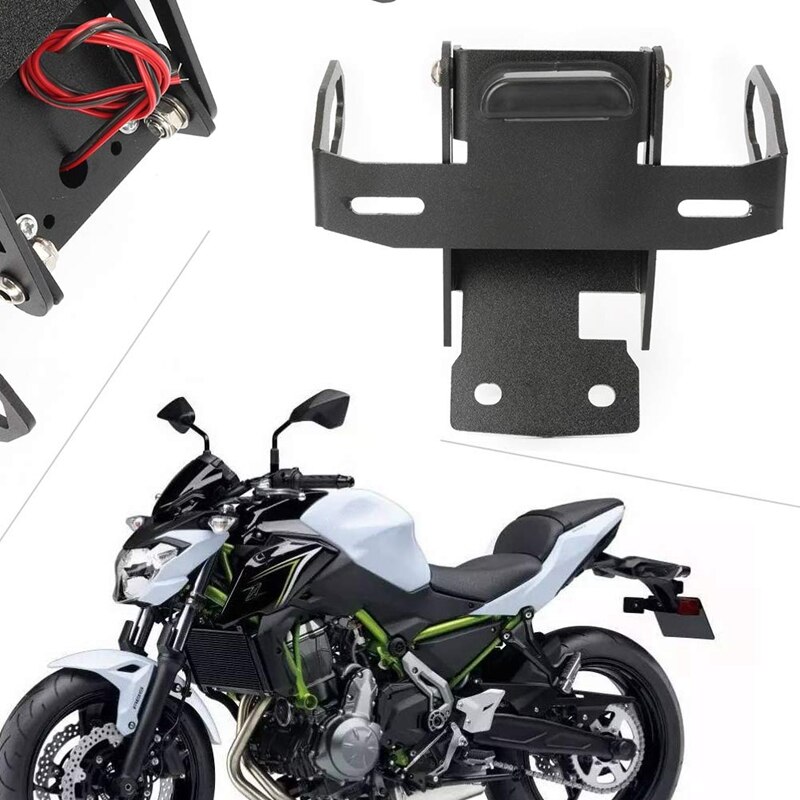 Soporte de matrícula de motocicleta guardabarros trasero con luz trasera para Kawasaki Z650 Ninja 650 negro: Default Title
