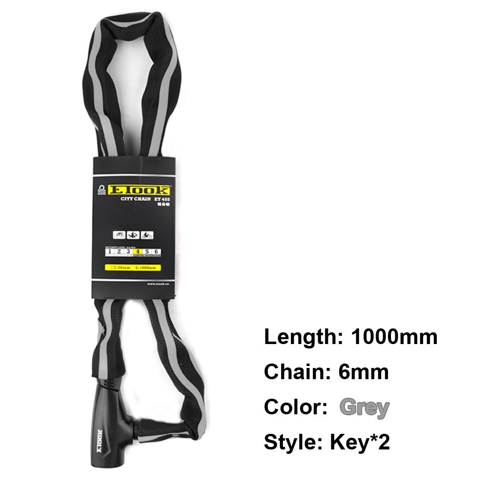 Etook-candado antirrobo para bicicleta de montaña, accesorio de seguridad en bicicleta, con tiras reflectantes: ET455-Grey